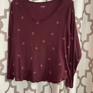 Old Navy Women's Burgundy Floral Long Sleeve Top